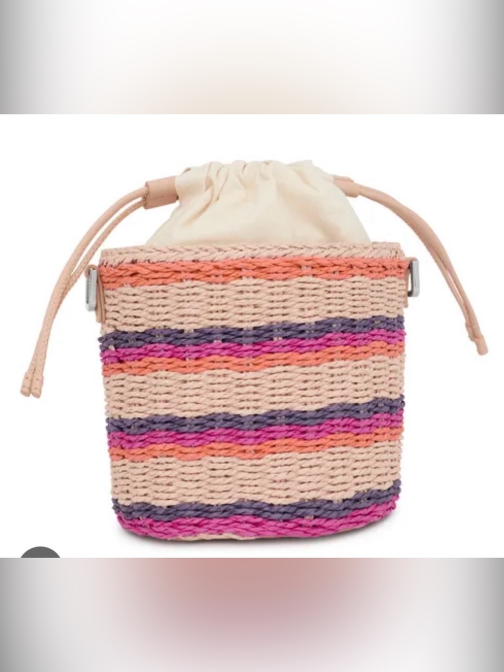 TOUS Pink Multicolor Striped Rafia Bucket Bag - Picture 3 of 8